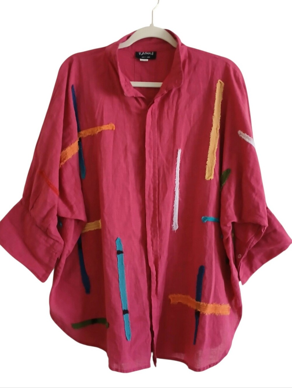 VINTAGE DILEMMA NY Art To Wear Lagenlook Tunic 100% Cotton Oversized India Pink